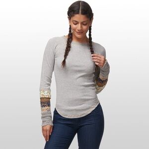 Free People In the Mix Thermal Crochet Sleeve Top in Heather Gray